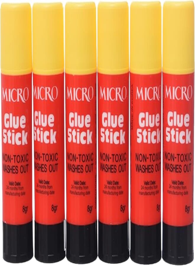 Micro Transparent Glue Stick 8g Pack of 6 Pieces - Suitable For Home, School, Or Educational Centers - Multi Colour